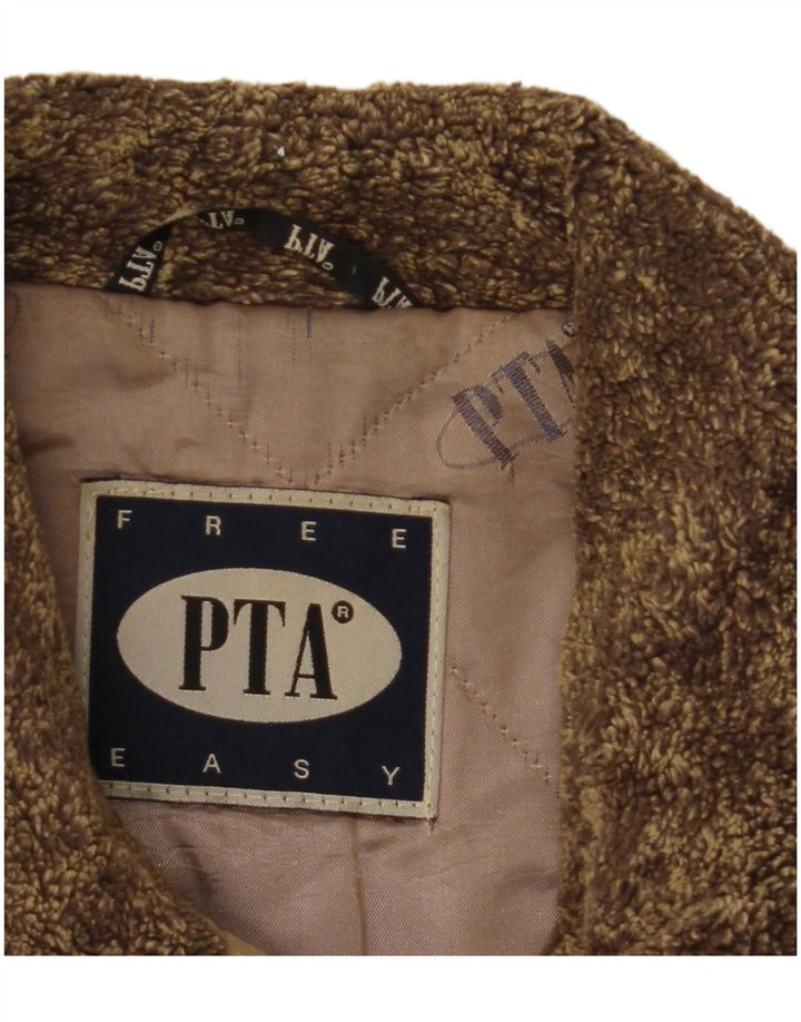 VINTAGE Womens Double Breasted Leather Coat UK 6 XS Brown Colourblock