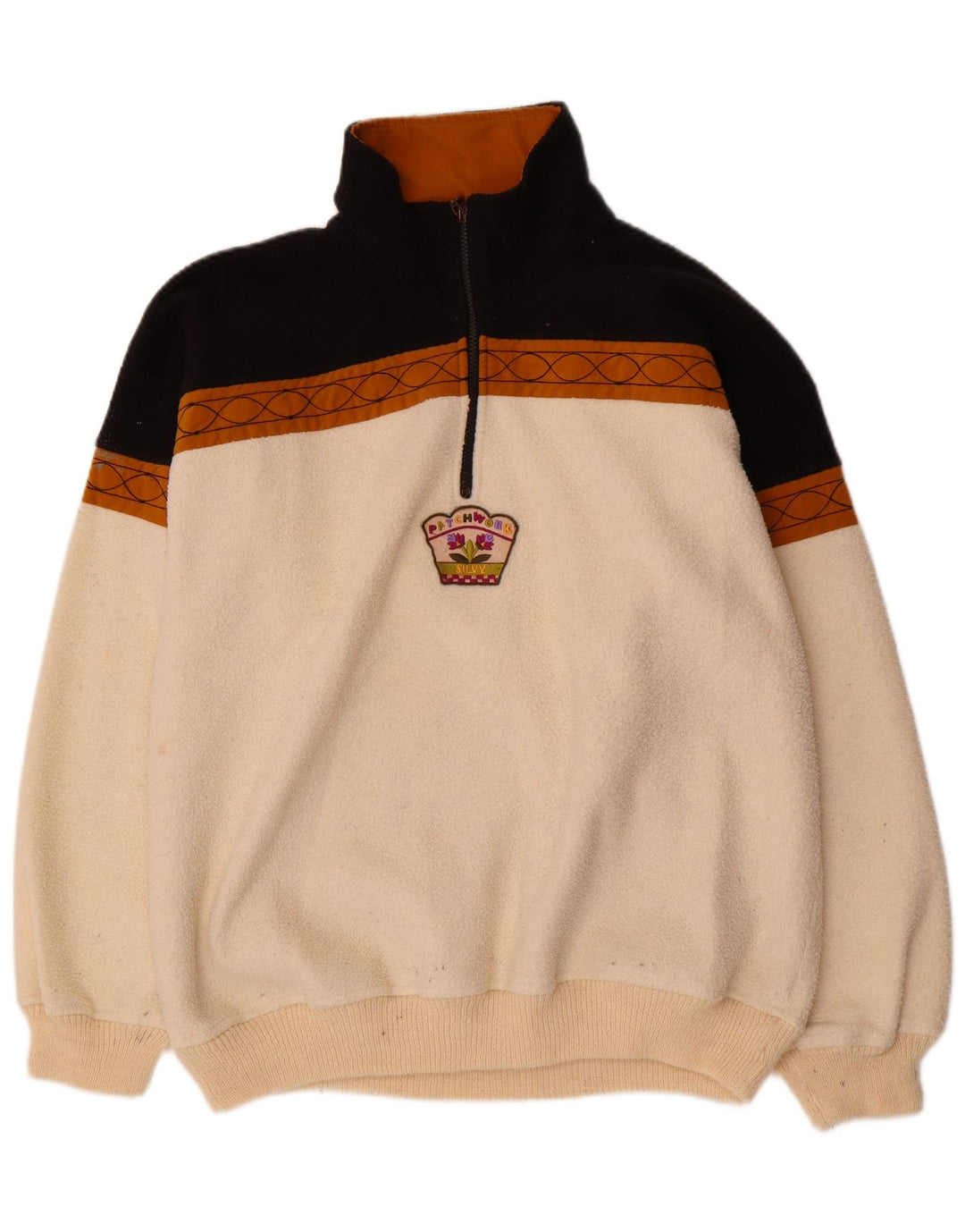 Silvy Mens Zip Neck Fleece Jumper XL Off White Colourblock Polyester