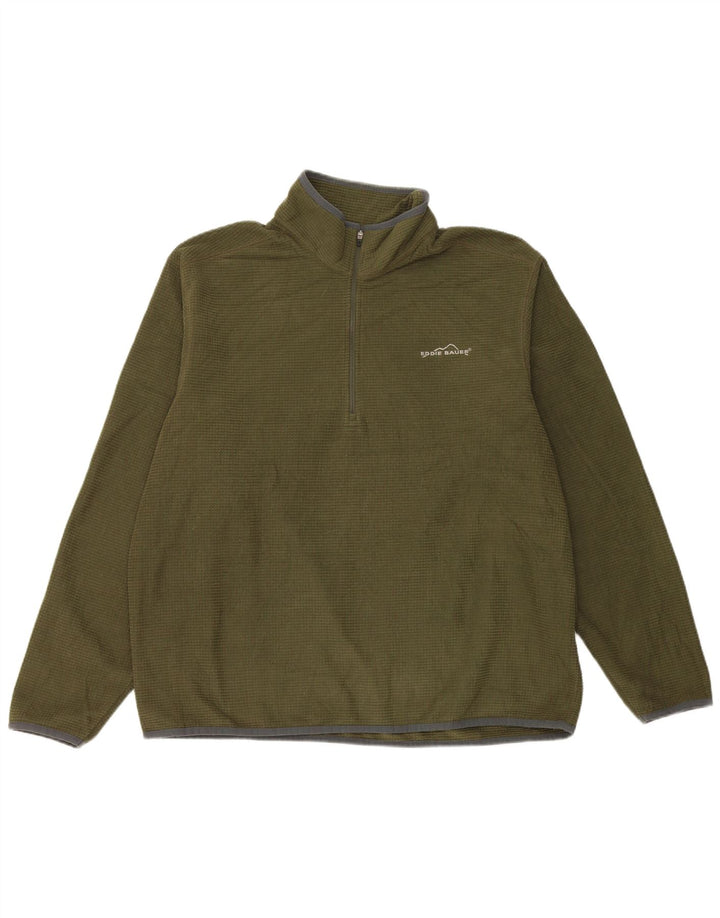 Eddie Bauer Mens Zip Neck Fleece Jumper Large Green Polyester