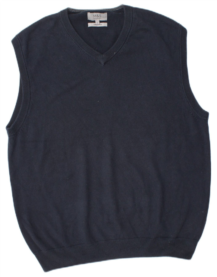 MARKS & SPENCER Mens Vest Tank Top Large Navy Blue Cotton