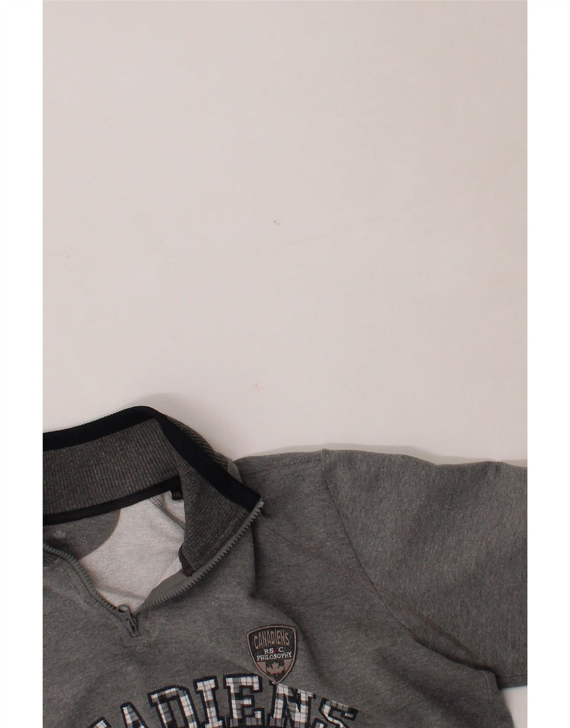 CANADIENS Mens Graphic Zip Neck Sweatshirt Jumper 2XL Grey Cotton Vintage Canadiens and Second-Hand Canadiens from Messina Hembry 