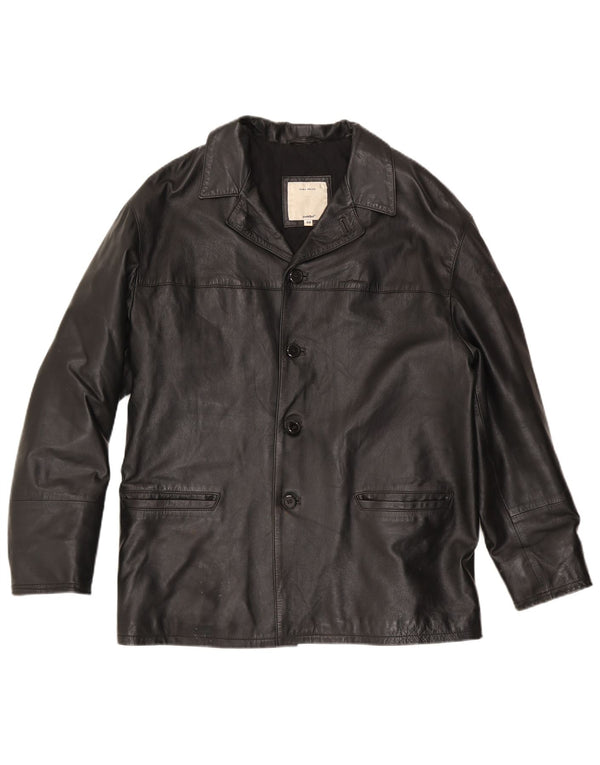 Conbipel Mens 4 Button Leather Blazer Jacket IT 48 Medium Black Leather