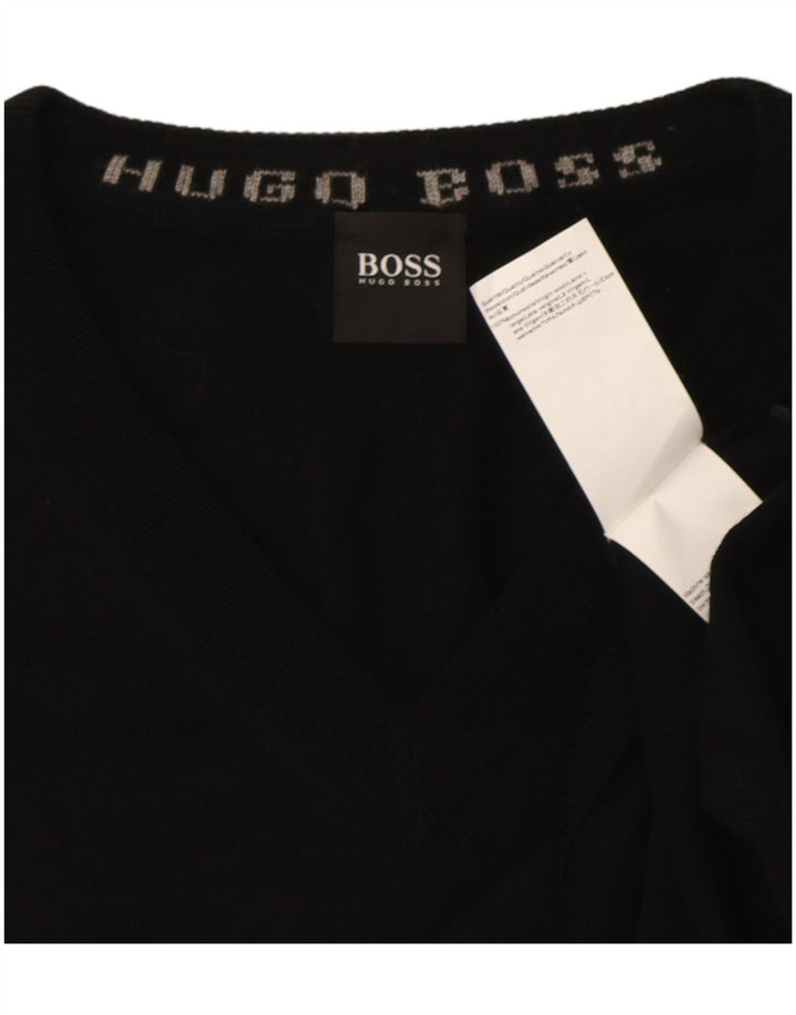 Hugo Boss Mens V-Neck Jumper Sweater Large Black Wool