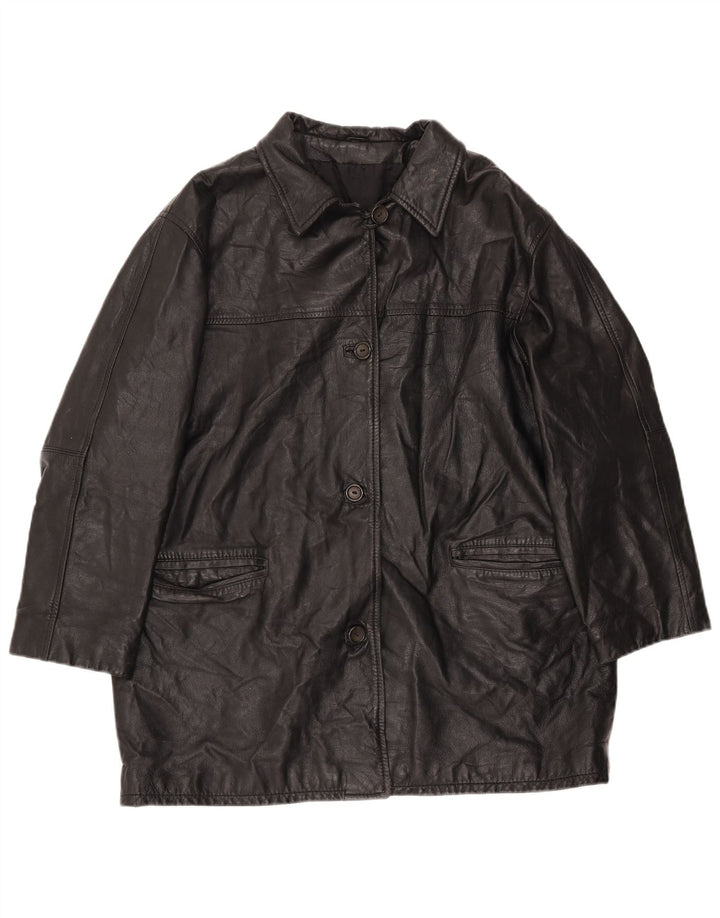 Vintage Womens Oversized Leather Jacket EU 40 Medium Black Leather