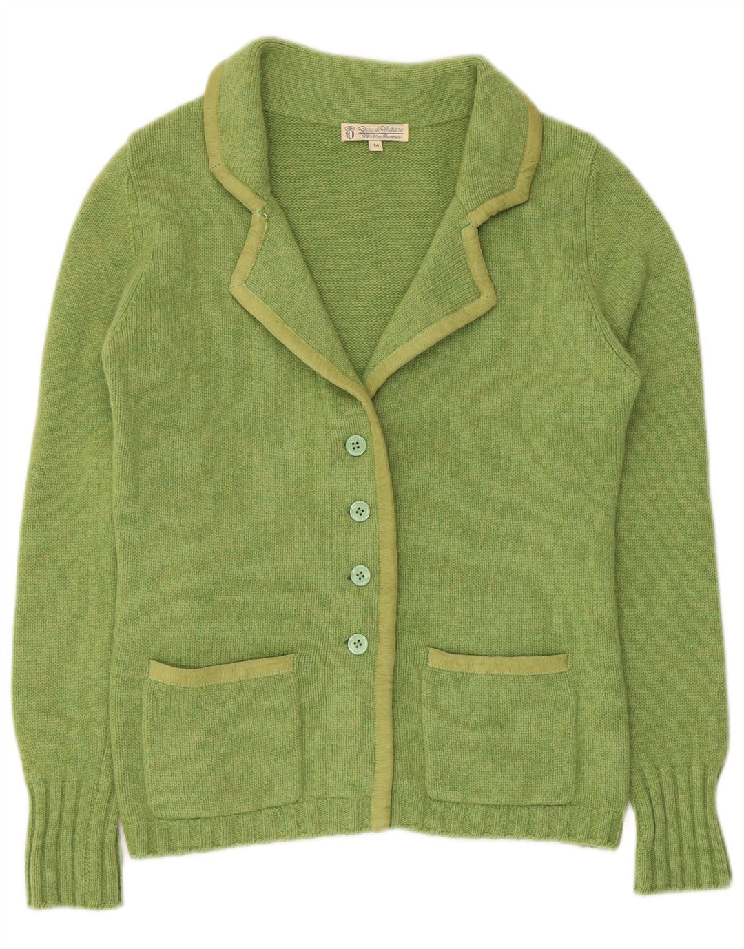 Vintage Womens Cardigan Sweater UK 12 Medium Green Cashmere