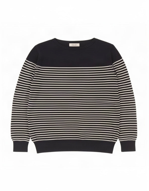 Zara Mens Boat Neck Jumper Sweater Large Navy Blue Striped Cotton