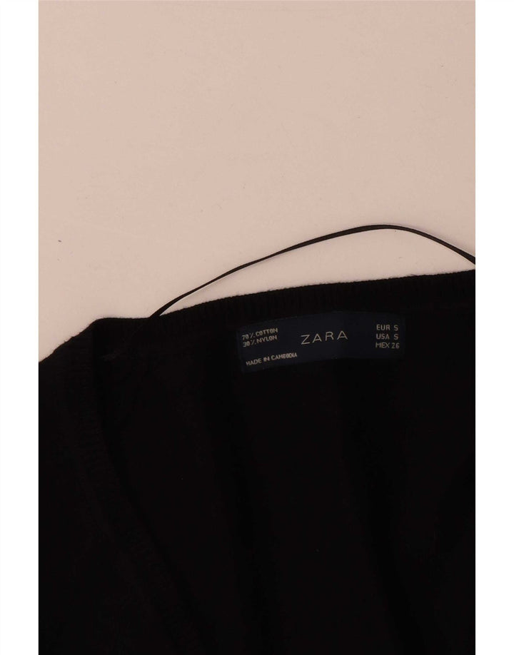 Zara Womens Cardigan Sweater UK 10 Small Black Cotton