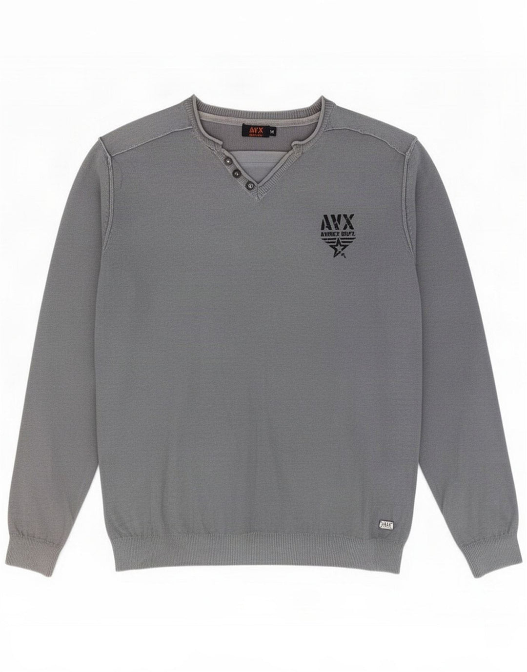 Avirex Mens V-Neck Jumper Sweater Medium Grey