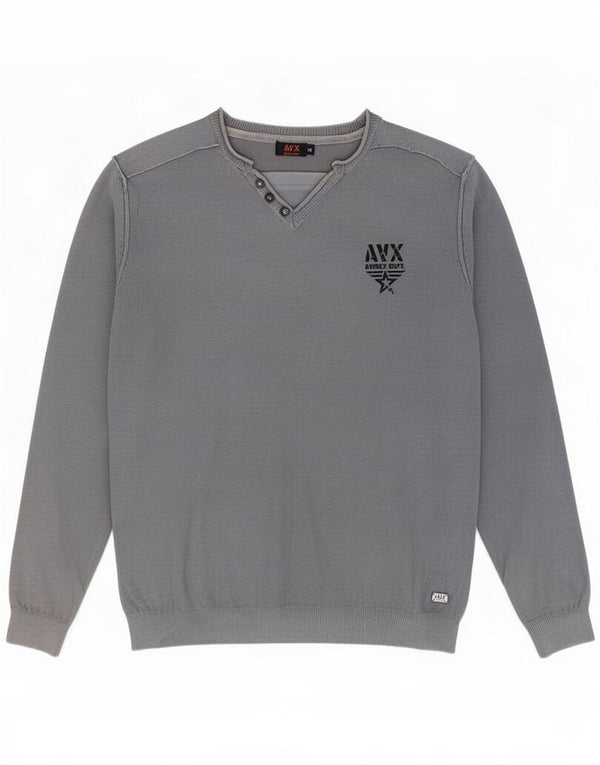 Avirex Mens V-Neck Jumper Sweater Medium Grey