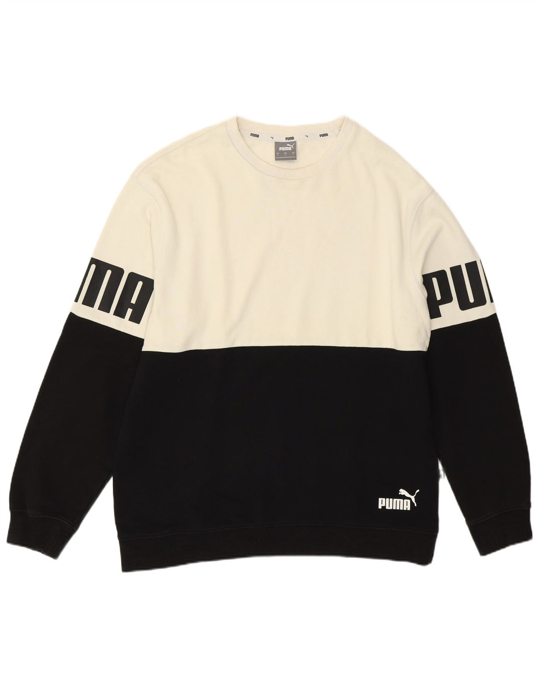 Puma Mens Graphic Sweatshirt Jumper Large White Colourblock Cotton