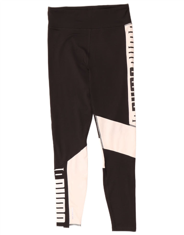 Puma Womens Graphic Leggings UK 12 Medium Black Colourblock