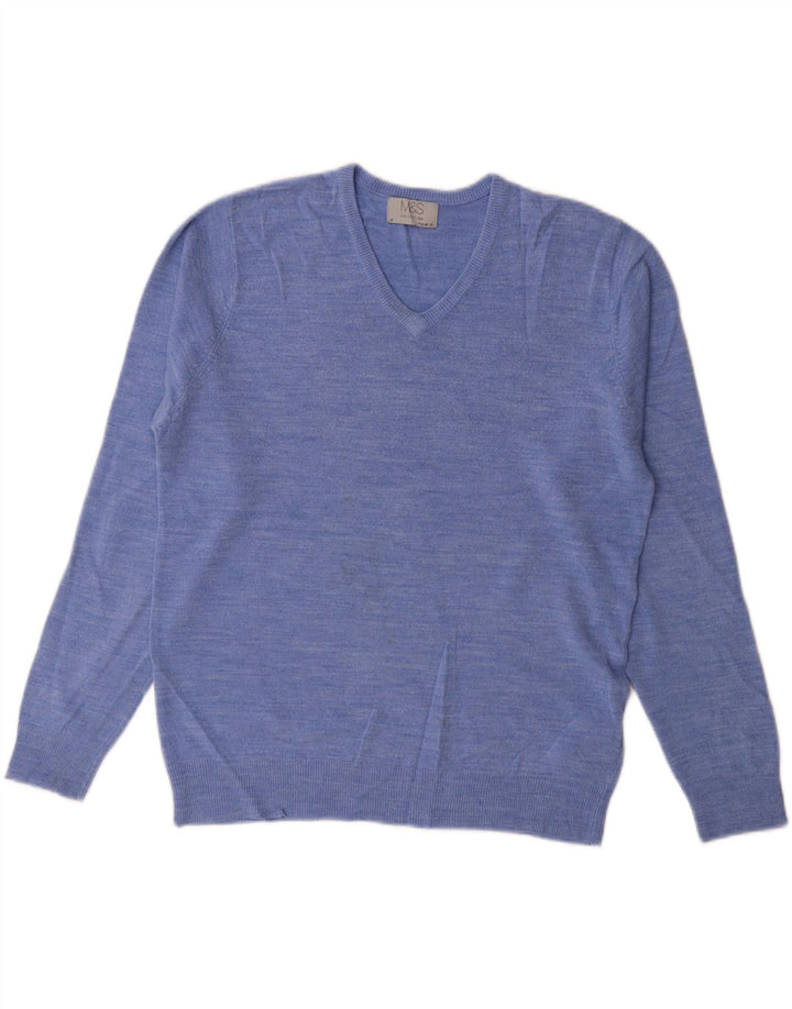 MARKS & SPENCER Mens Regular Fit V-Neck Jumper Sweater Medium Blue Acrylic