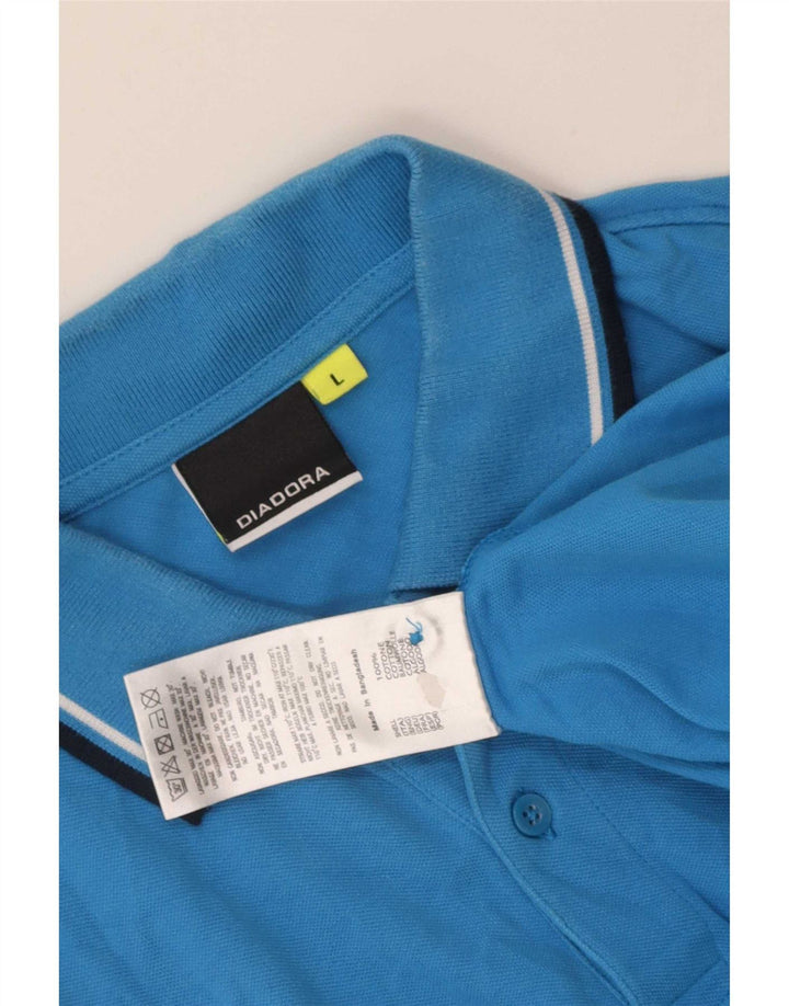 Diadora Mens Polo Shirt Large Blue Striped Cotton