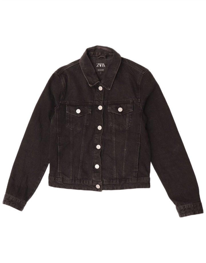 Zara Womens Crop Denim Jacket UK 12 Medium Black