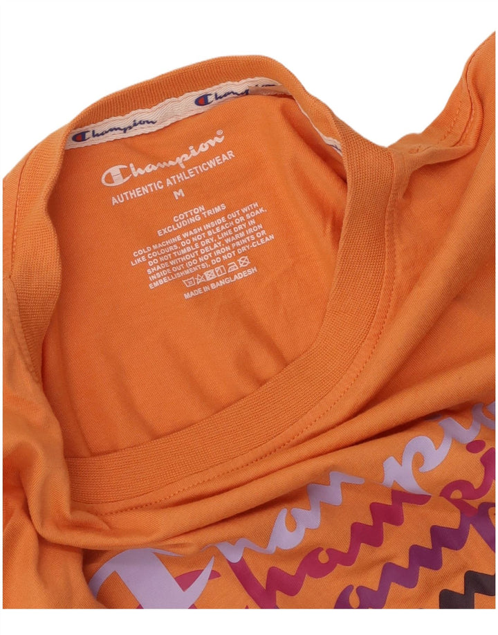 Champion Womens Graphic T-Shirt Top UK 12 Medium Orange Cotton