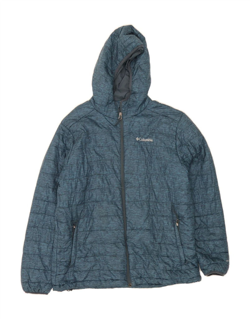 COLUMBIA Mens Omni-Heat Hooded Padded Jacket UK 40 Large Blue Flecked Vintage Columbia and Second-Hand Columbia from Messina Hembry 