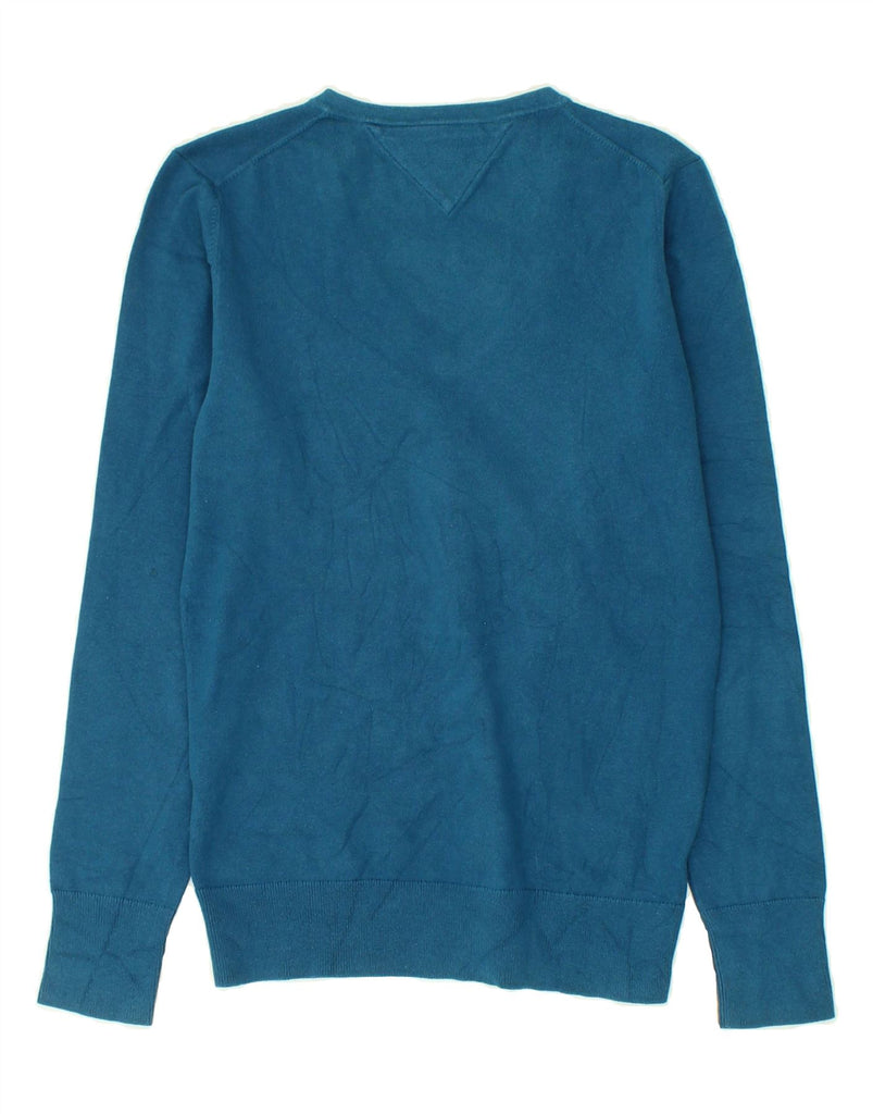 TOMMY HILFIGER Womens V-Neck Jumper Sweater UK 12 Medium Blue Cotton | Vintage Tommy Hilfiger | Thrift | Second-Hand Tommy Hilfiger | Used Clothing | Messina Hembry 