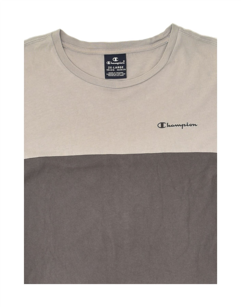 CHAMPION Boys Graphic T-Shirt Top 15-16 Years 2XL Grey Colourblock Cotton | Vintage Champion | Thrift | Second-Hand Champion | Used Clothing | Messina Hembry 