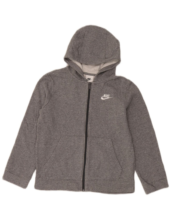 Nike Boys Zip Hoodie Sweater 10-11 Years Medium Grey Cotton