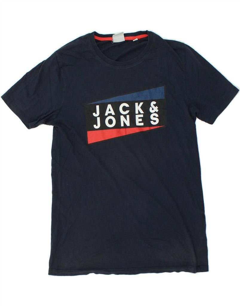 JACK & JONES Mens Graphic T-Shirt Top Large Navy Blue Cotton | Vintage Jack & Jones | Thrift | Second-Hand Jack & Jones | Used Clothing | Messina Hembry 