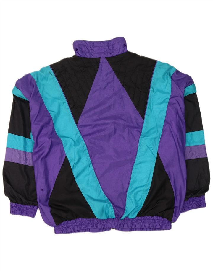 Vintage Mens Tracksuit Top Jacket Large Purple Colourblock Nylon