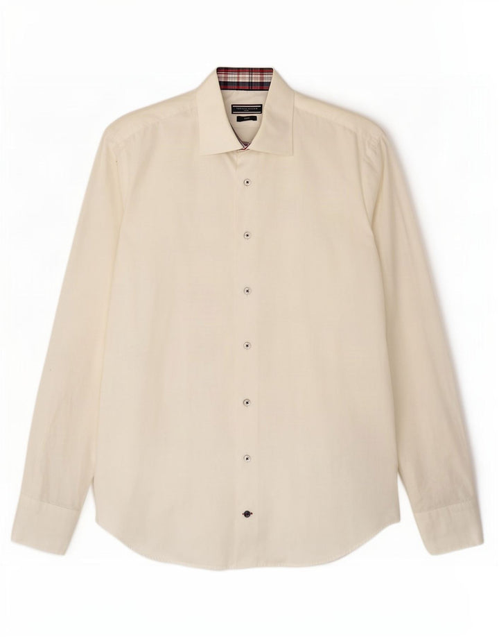 Tommy Hilfiger Mens Tailored Fitted Shirt Size 40 15 3/4 Medium Off White