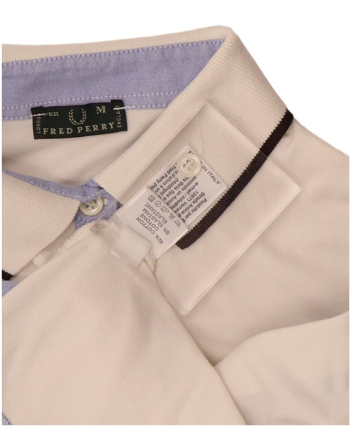 Fred Perry Womens Long Sleeve Polo Shirt UK 12 Medium White Colourblock