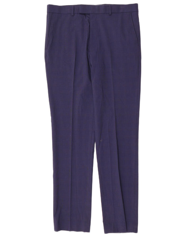 Marks & Spencer Mens Slim Fit Suit Trousers W34 L33 Blue Houndstooth