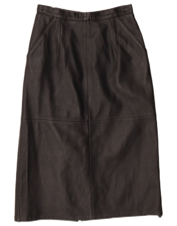 Vintage Womens High Waist Leather Skirt IT 42 Medium W24  Black Leather