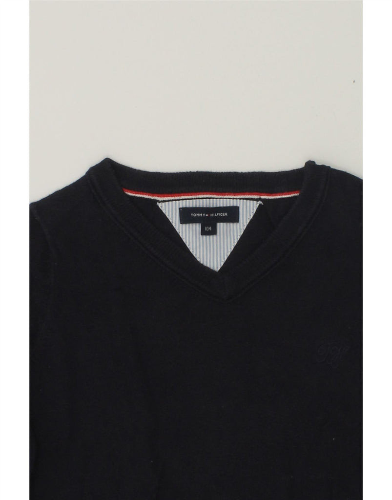 TOMMY HILFIGER Girls V-Neck Jumper Sweater 3-4 Years Navy Blue Cotton | Vintage Tommy Hilfiger | Thrift | Second-Hand Tommy Hilfiger | Used Clothing | Messina Hembry 