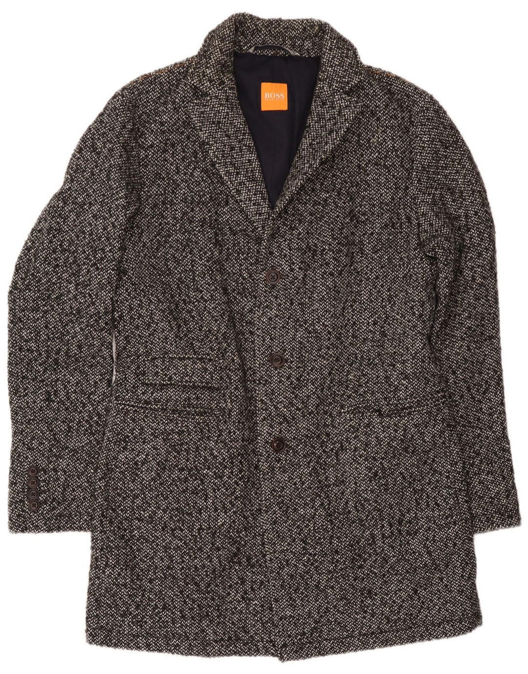 Hugo Boss Mens Overcoat UK 52 XL Grey Flecked Polyacrylic