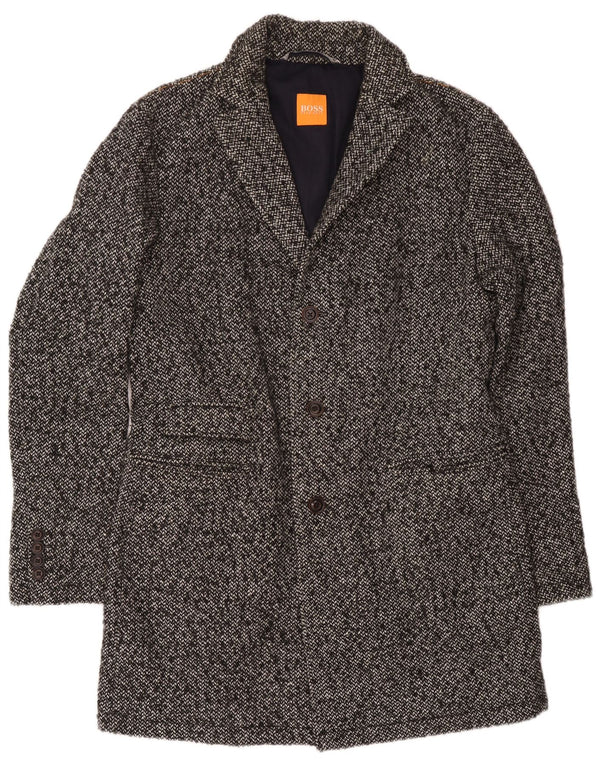Hugo Boss Mens Overcoat UK 52 XL Grey Flecked Polyacrylic