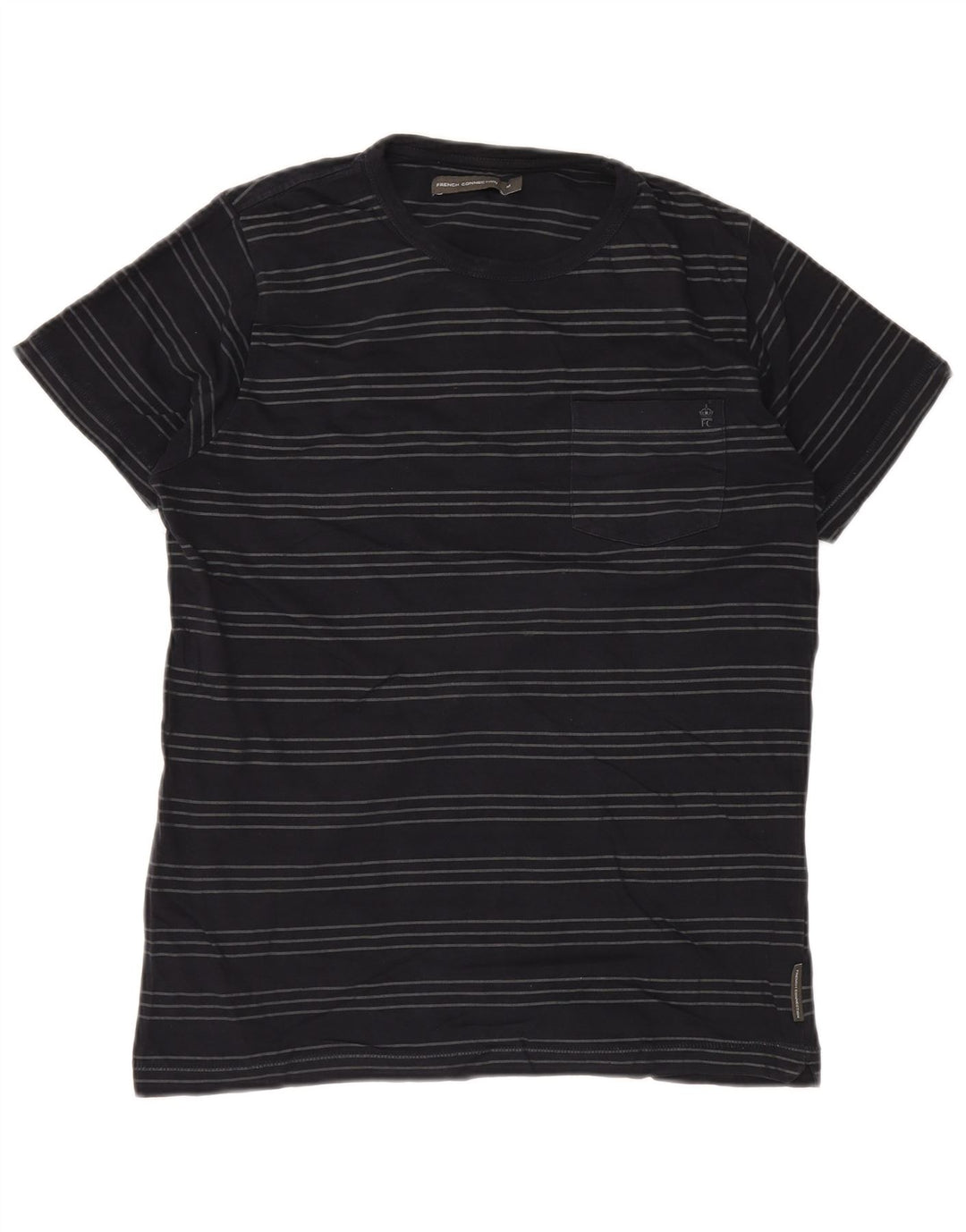 French Connection Mens T-Shirt Top Medium Navy Blue Striped Cotton