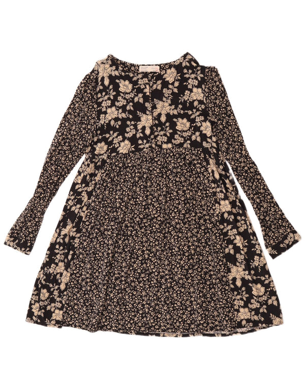 Zara Girls Long Sleeve A-Line Dress 13-14 Years Black Floral