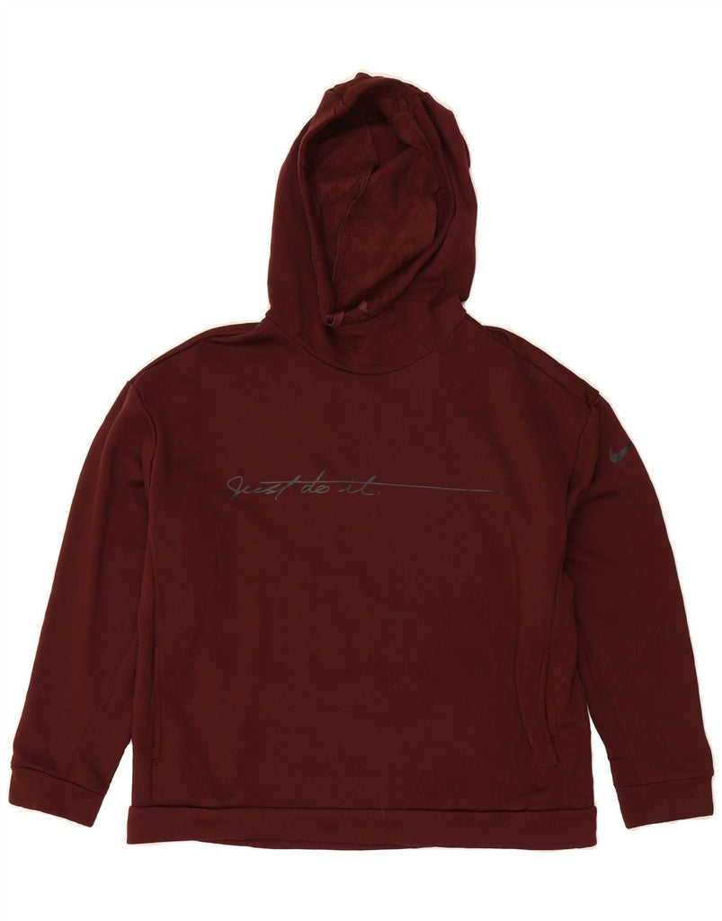 NIKE Womens Graphic Hoodie Jumper UK 14 Medium Burgundy Polyester Vintage Nike and Second-Hand Nike from Messina Hembry 