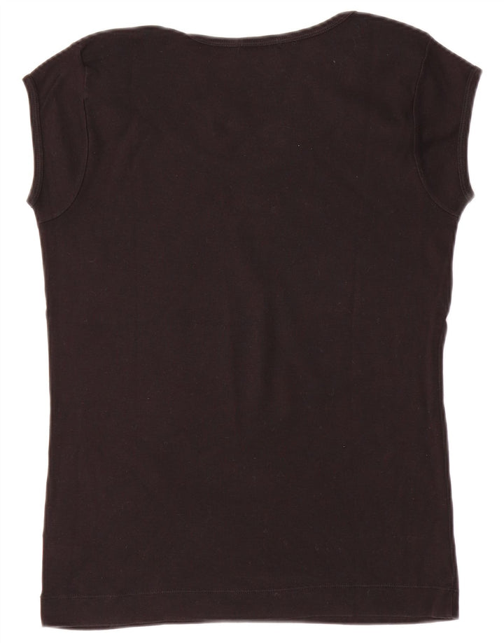 SISLEY Womens Graphic T-Shirt Top UK 14 Large Black Cotton