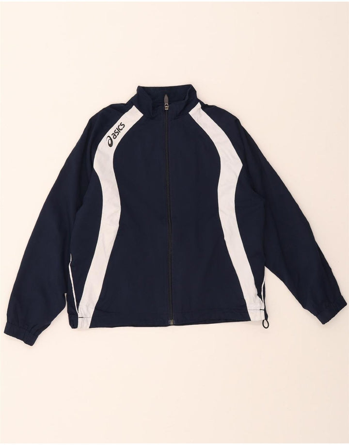 ASICS Boys Tracksuit Top Jacket 9-10 Years Medium Navy Blue Colourblock Vintage Asics and Second-Hand Asics from Messina Hembry 