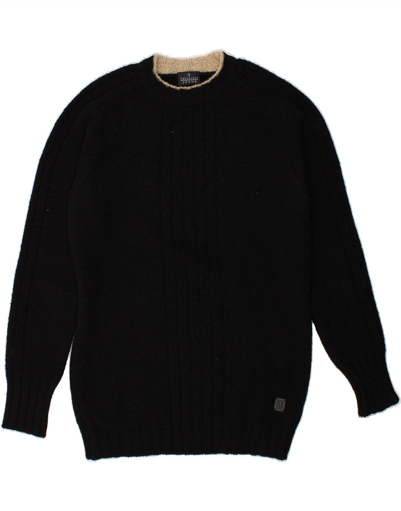 TRUSSARDI Mens Crew Neck Jumper Sweater Medium Black Wool | Vintage Trussardi | Thrift | Second-Hand Trussardi | Used Clothing | Messina Hembry 