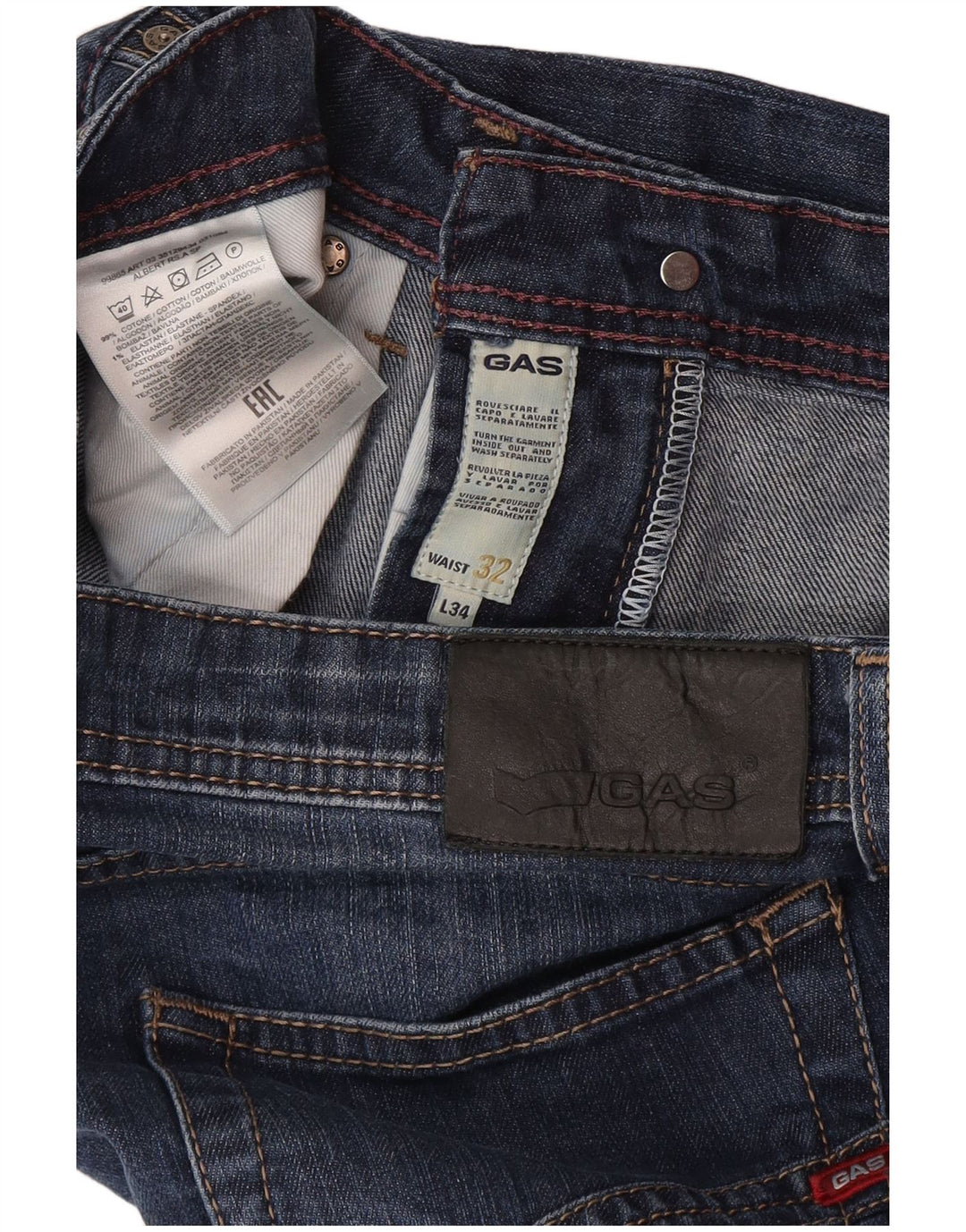 Gas Mens Straight Jeans W32 L28 Navy Blue Cotton