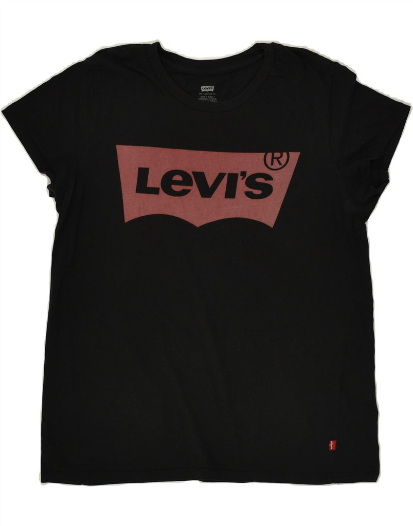 LEVI'S Womens Graphic T-Shirt Top UK 14 Large Black Cotton Vintage Levi's and Second-Hand Levi's from Messina Hembry 