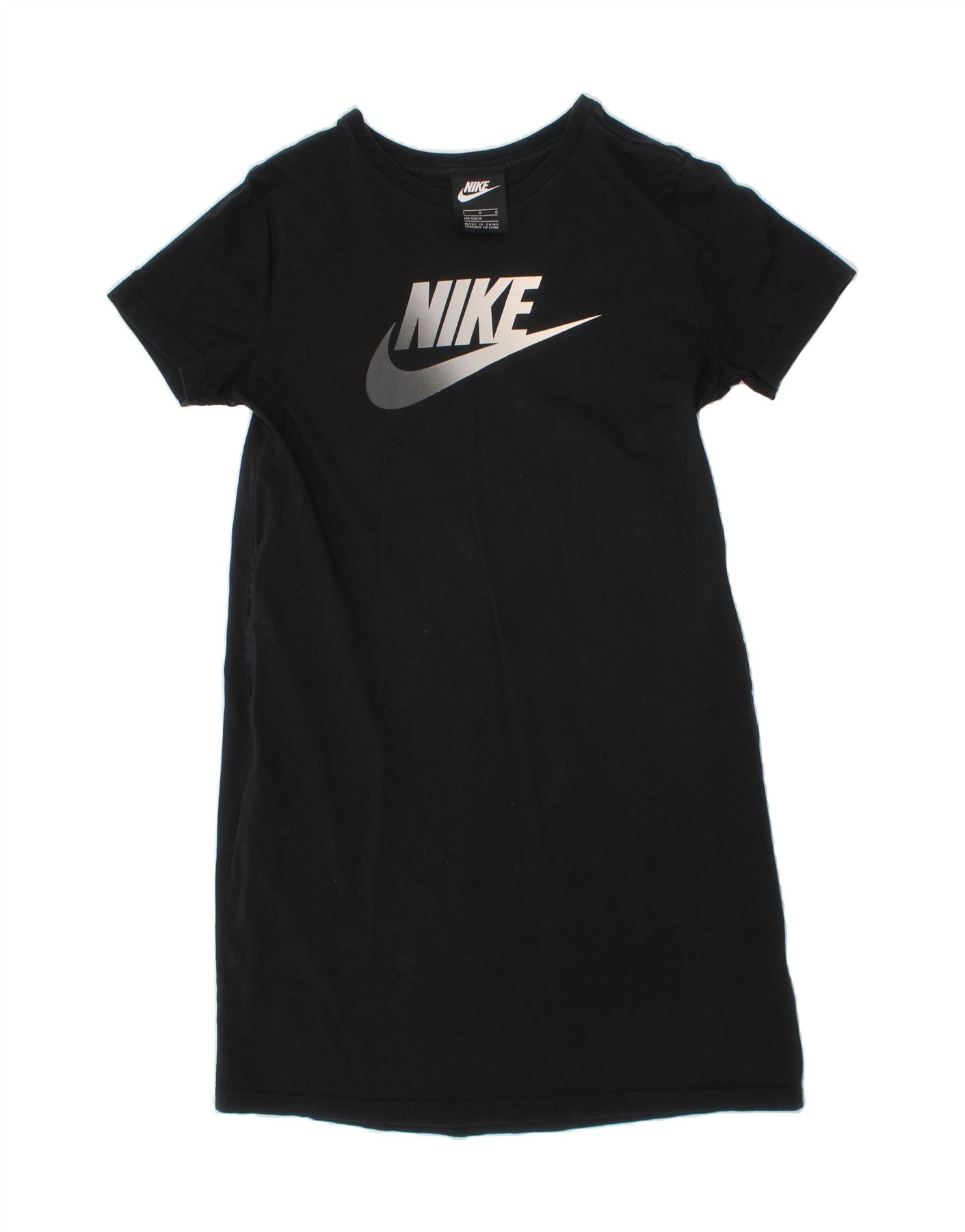NIKE Girls Graphic T-Shirt Dress 12-13 Years Large Black Cotton