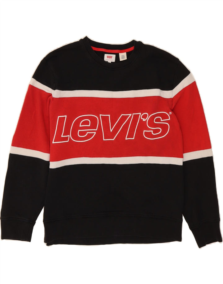 LEVI'S Mens Graphic Sweatshirt Jumper Medium Black Colourblock Cotton Vintage Levi's and Second-Hand Levi's from Messina Hembry 