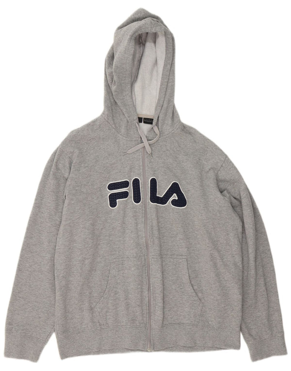Fila Mens Graphic Zip Hoodie Sweater 2XL Grey Flecked Cotton