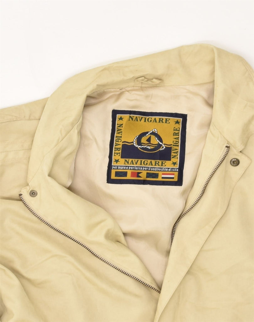 NAVIGARE Mens Bomber Jacket UK 44 2XL Beige Viscose | Vintage Navigare | Thrift | Second-Hand Navigare | Used Clothing | Messina Hembry 