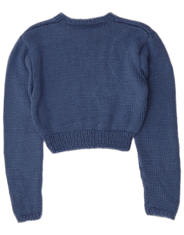 Vintage Womens Crop Boat Neck Jumper Sweater UK 8 Small Blue