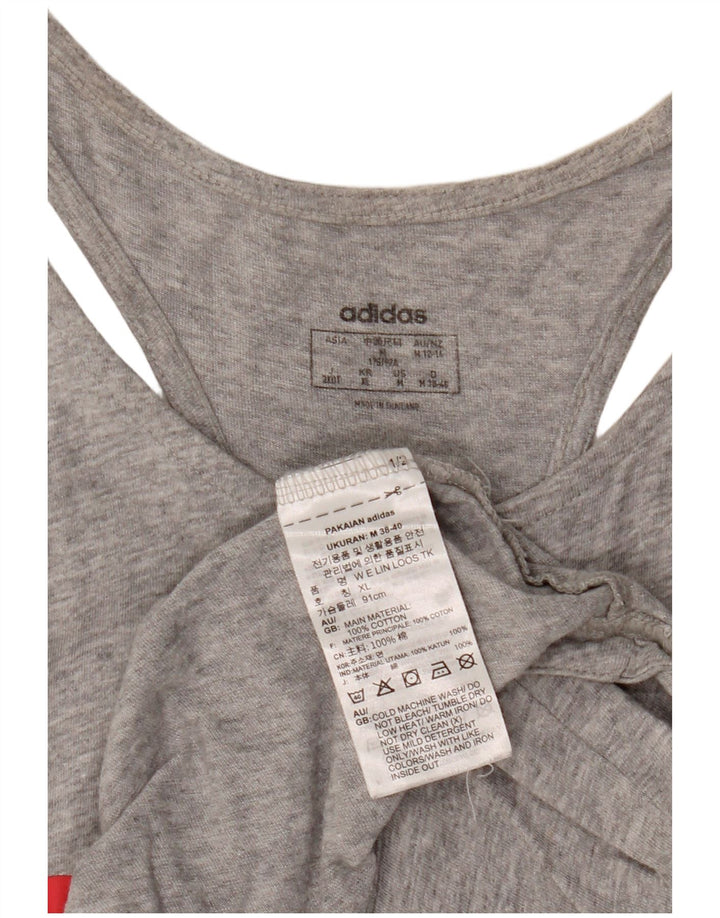 Adidas Womens Graphic Vest Top UK 12/14 Medium Grey Cotton