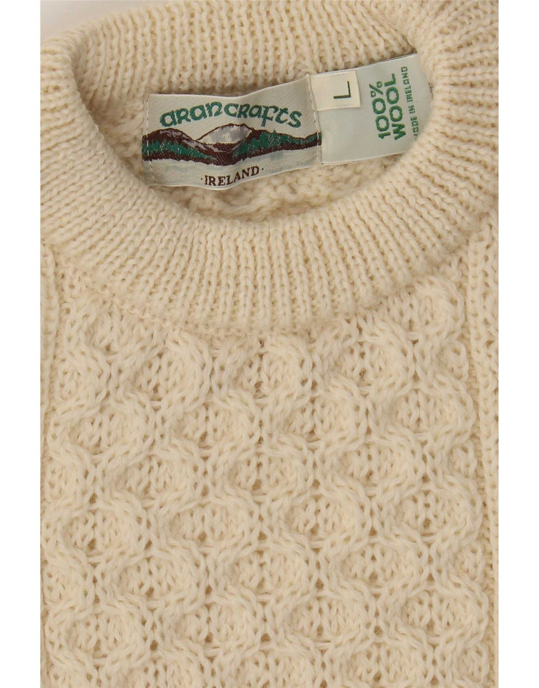 Aran Crafts Mens Crew Neck Jumper Sweater Large Beige Wool