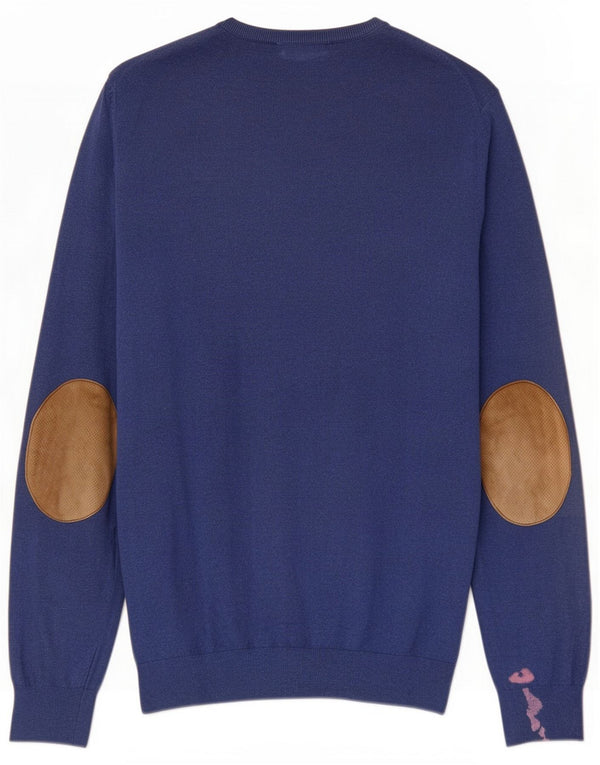 Massimo Dutti Mens Crew Neck Jumper Sweater Large Navy Blue Cotton