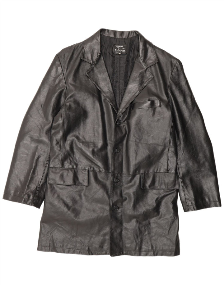 Vintage Mens Leather Coat IT 56 3XL Black Leather