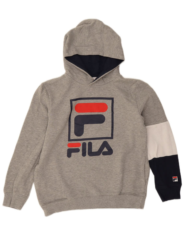 Fila Boys Graphic Hoodie Jumper 13-14 Years XL Grey Colourblock Cotton